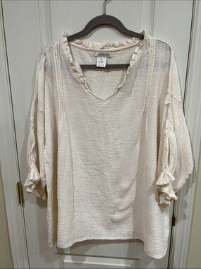 Paisley Vine Cream Ruffle Cotton Gauze Top